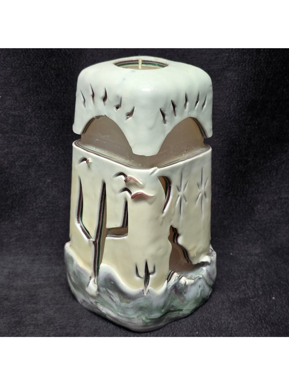 Hand Carved Desert Night Life Designed Large Candle Rare